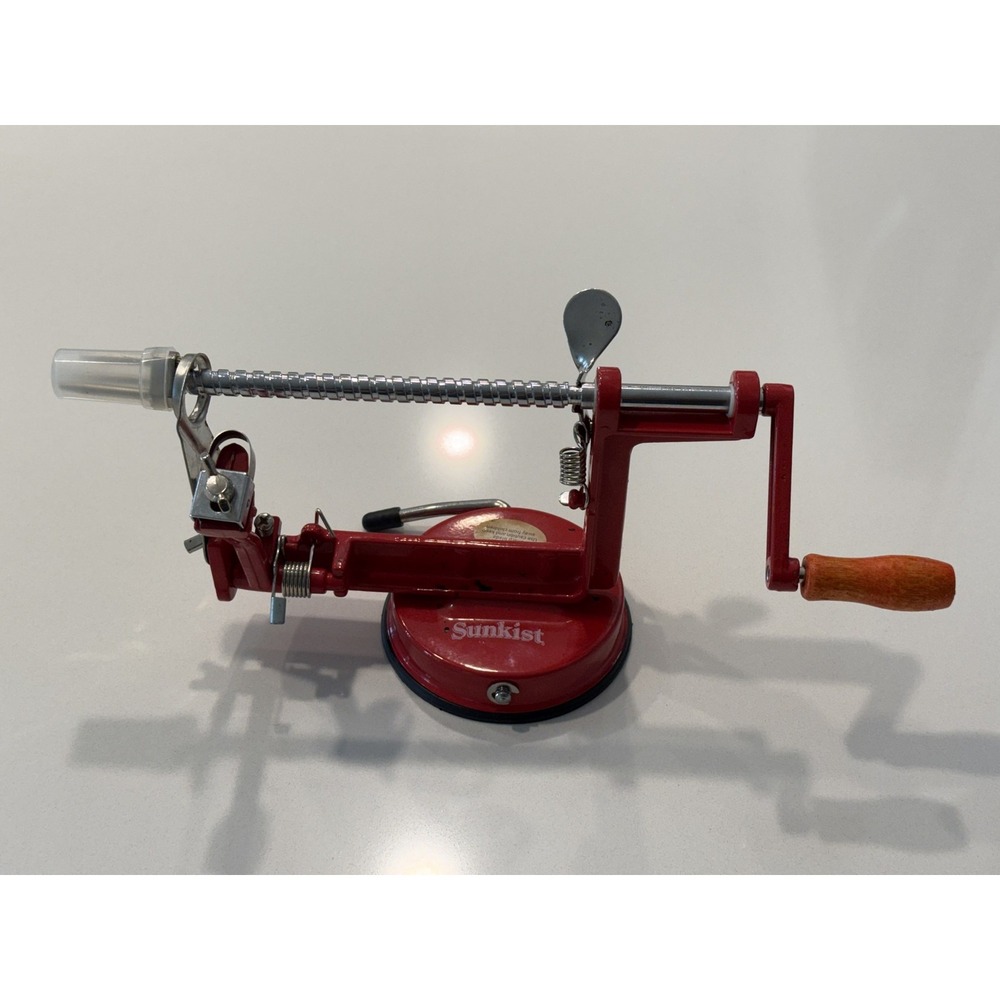 Sunkist Apple Peeler Corer Slicer Red Suction Base Metal 3-in-1 SAP2836RED